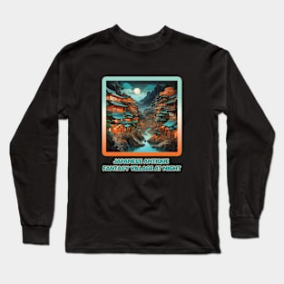 Japanese Fantasy Village Blue and Orange Tones Long Sleeve T-Shirt